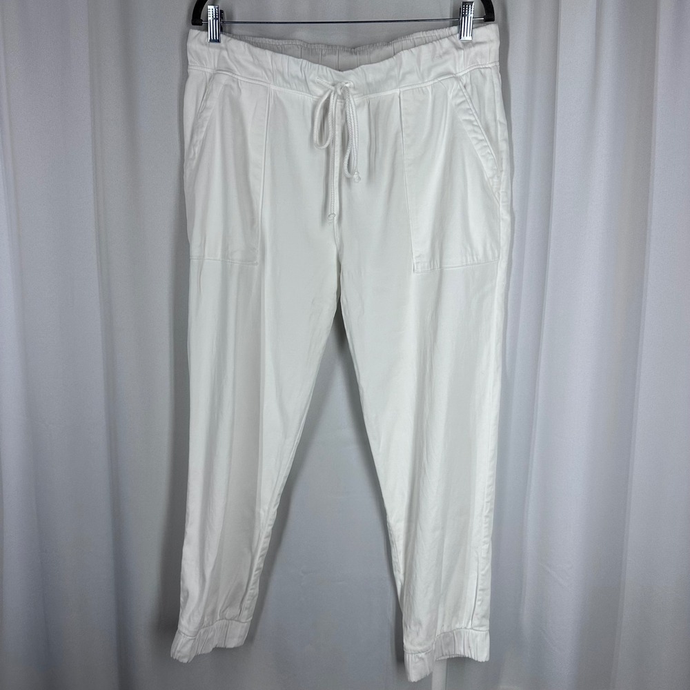 Bella Dahl White Tencel Blend Jogger Pants Elastic Waist Drawstring Comfort READ
